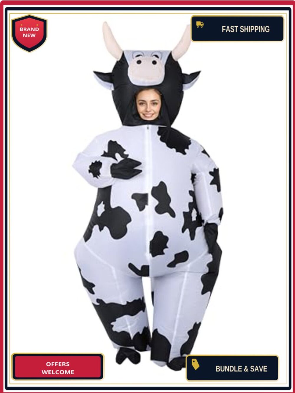 Inflatable Cow Costume Adult Blow Up Halloween Suit 100% Polyester